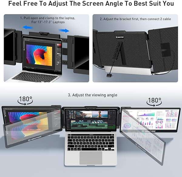 Maxfree Triple Laptop Screen Extender, S2 14" 1080P HD Portable Dual Monitor for 13.3-17″ Laptops, Plug & Play Monitor Extender Compatible with Windows/Mac/Surface/Android/Switch - Image 3