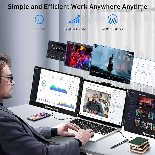 Maxfree Triple Laptop Screen Extender, S2 14" 1080P HD Portable Dual Monitor for 13.3-17″ Laptops, Plug & Play Monitor Extender Compatible with Windows/Mac/Surface/Android/Switch - Image 5