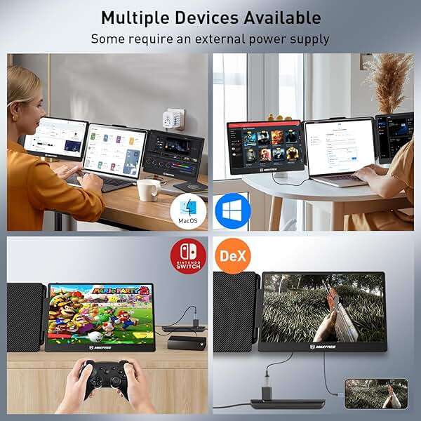 Maxfree Triple Laptop Screen Extender, S2 14" 1080P HD Portable Dual Monitor for 13.3-17″ Laptops, Plug & Play Monitor Extender Compatible with Windows/Mac/Surface/Android/Switch - Image 7