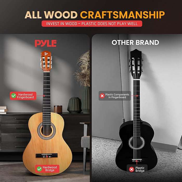 Pyle Beginner Acoustic Guitar Kit, 3/4 Junior Size All Wood Instrument with Full Accessory Kit, Picks, Shoulder Strap, Carry Case, Cleaning Cloth, Tuner App, 2 Month Lessons, 36” (Ash Gloss) - Image 4
