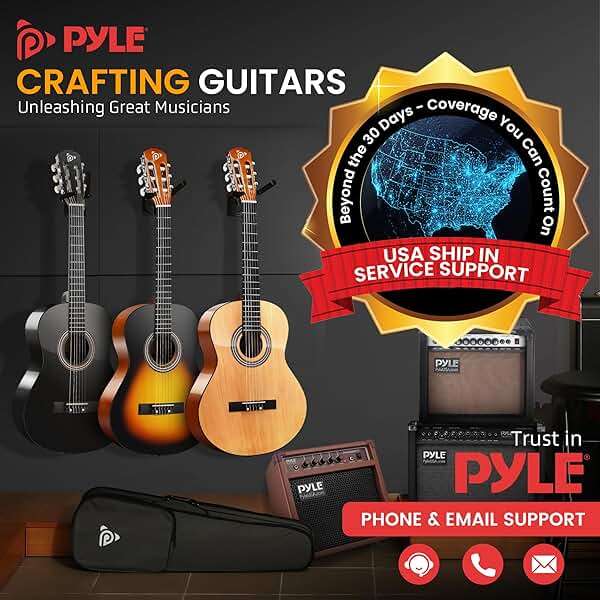 Pyle Beginner Acoustic Guitar Kit, 3/4 Junior Size All Wood Instrument with Full Accessory Kit, Picks, Shoulder Strap, Carry Case, Cleaning Cloth, Tuner App, 2 Month Lessons, 36” (Ash Gloss) - Image 7