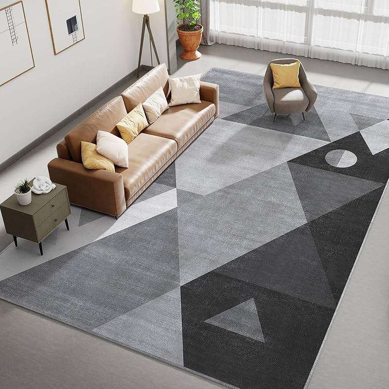 HOMFINE Washable Modern Area Rug - Geometric Style 5x7 Rugs for Living Room, Bedroom, Machine Washable Rug Soft Non Slip Non Shedding Area Rug - Grey, 5'x7' - Image 1