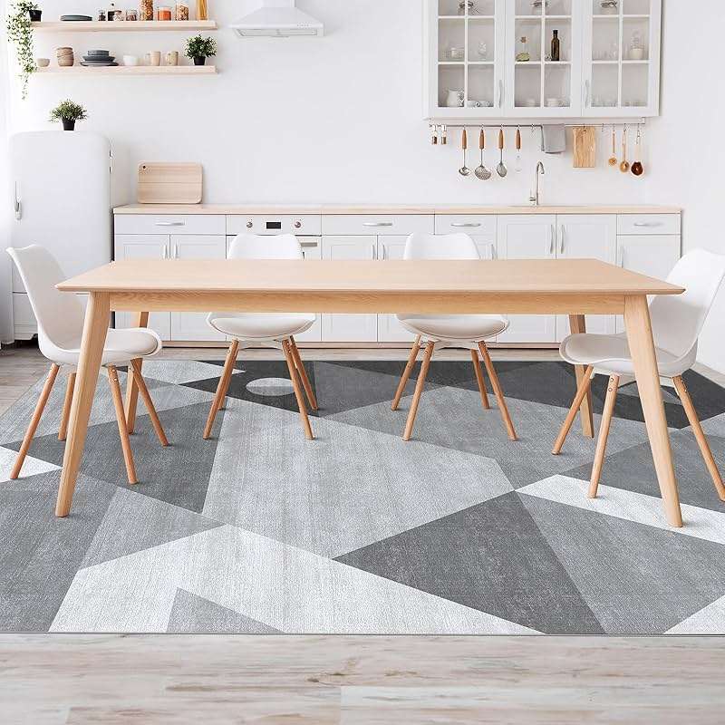 HOMFINE Washable Modern Area Rug - Geometric Style 5x7 Rugs for Living Room, Bedroom, Machine Washable Rug Soft Non Slip Non Shedding Area Rug - Grey, 5'x7' - Image 2