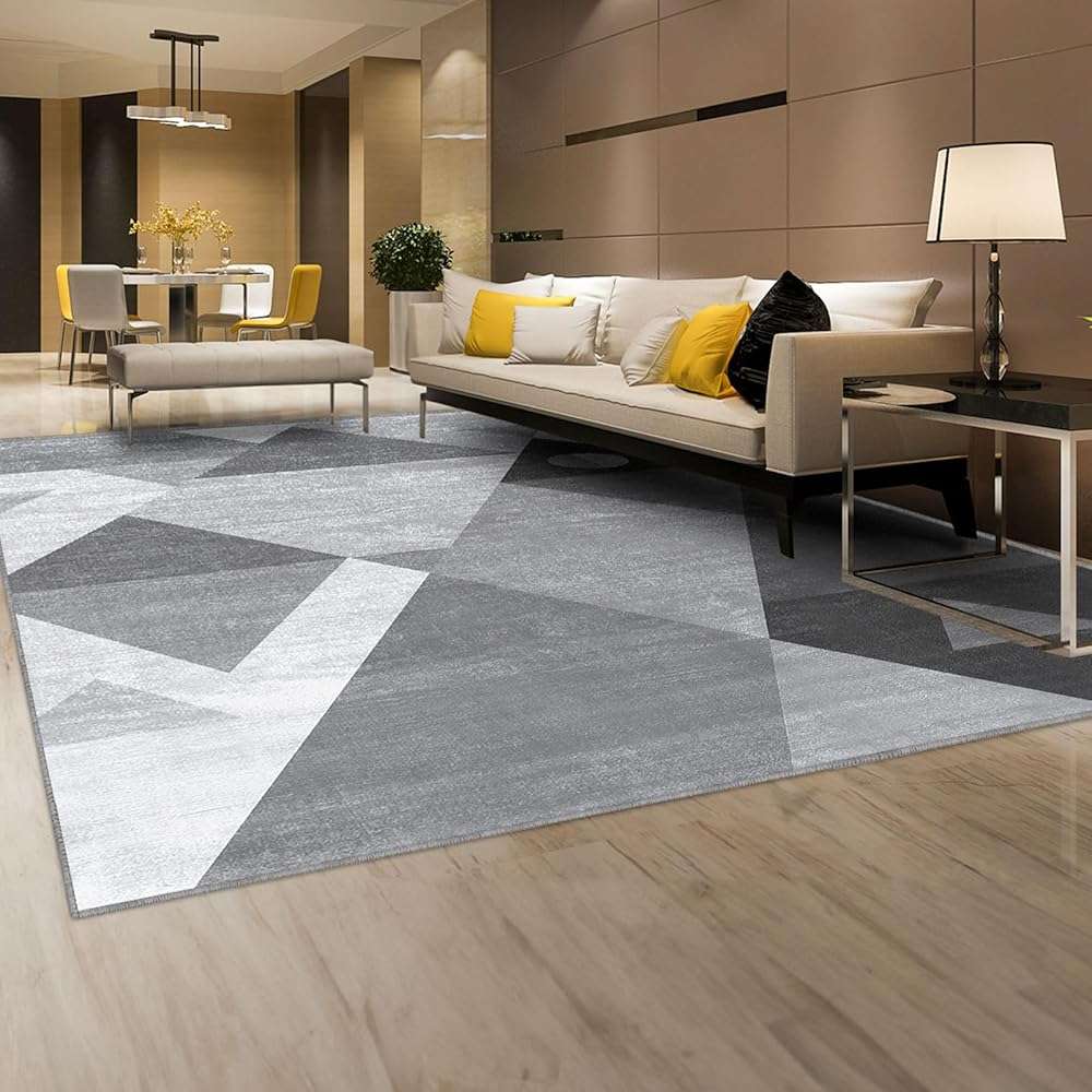 HOMFINE Washable Modern Area Rug - Geometric Style 5x7 Rugs for Living Room, Bedroom, Machine Washable Rug Soft Non Slip Non Shedding Area Rug - Grey, 5'x7' - Image 3