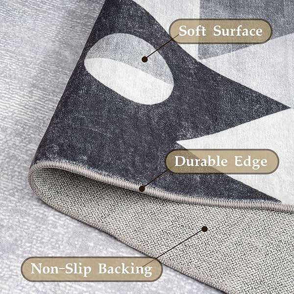 HOMFINE Washable Modern Area Rug - Geometric Style 5x7 Rugs for Living Room, Bedroom, Machine Washable Rug Soft Non Slip Non Shedding Area Rug - Grey, 5'x7' - Image 4