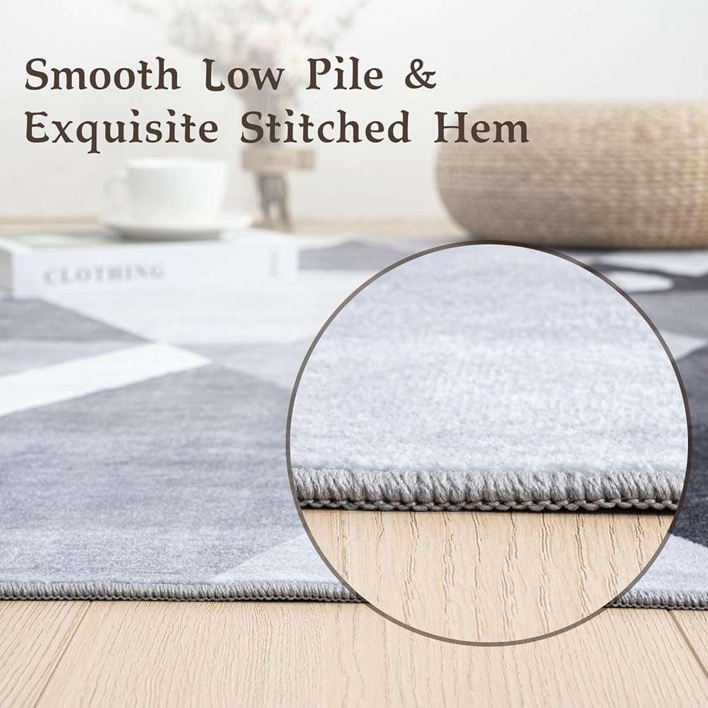 HOMFINE Washable Modern Area Rug - Geometric Style 5x7 Rugs for Living Room, Bedroom, Machine Washable Rug Soft Non Slip Non Shedding Area Rug - Grey, 5'x7' - Image 5