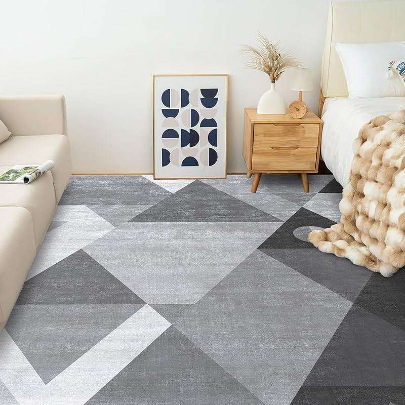 HOMFINE Washable Modern Area Rug - Geometric Style 5x7 Rugs for Living Room, Bedroom, Machine Washable Rug Soft Non Slip Non Shedding Area Rug - Grey, 5'x7' - Image 7
