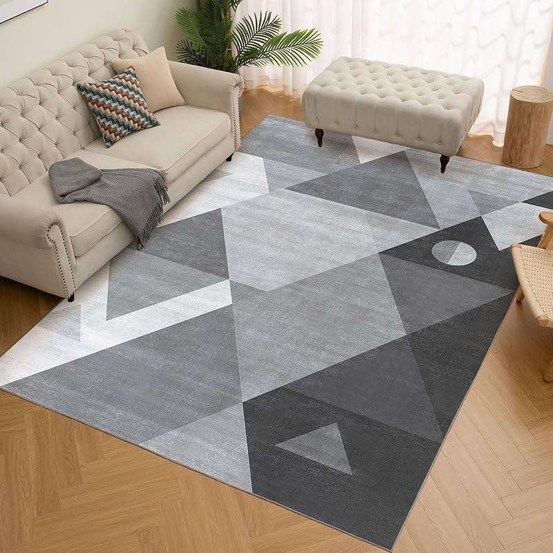 HOMFINE Washable Modern Area Rug - Geometric Style 5x7 Rugs for Living Room, Bedroom, Machine Washable Rug Soft Non Slip Non Shedding Area Rug - Grey, 5'x7' - Image 8