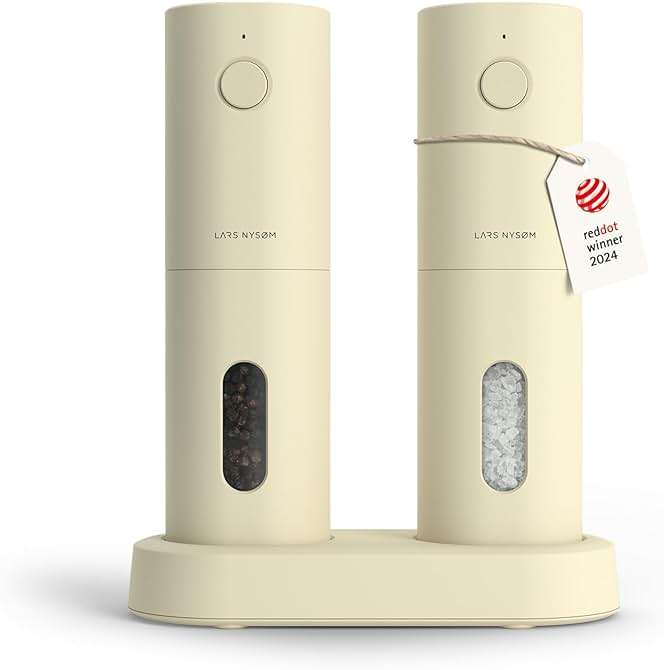 LARS NYSØM Electric Salt and Pepper Grinder Set, USB Rechargeable, Automatic Salt and Pepper Mills, Spice Shakers Refillable with LED Light, Adjustable Coarseness, Ceramic Grinder (Butter Cream) - Image 1