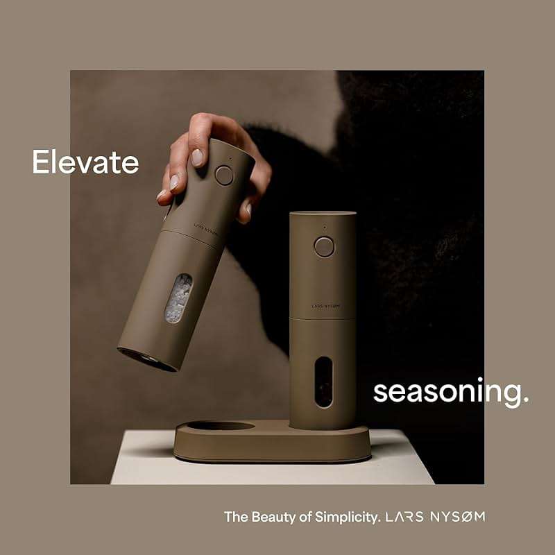 LARS NYSØM Electric Salt and Pepper Grinder Set, USB Rechargeable, Automatic Salt and Pepper Mills, Spice Shakers Refillable with LED Light, Adjustable Coarseness, Ceramic Grinder (Butter Cream) - Image 3