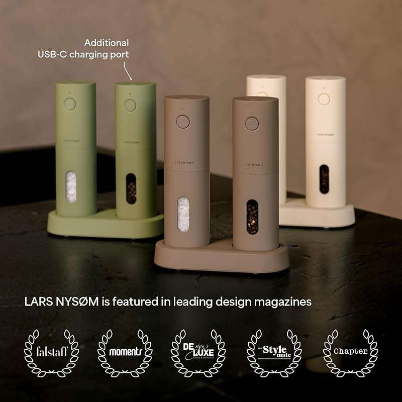 LARS NYSØM Electric Salt and Pepper Grinder Set, USB Rechargeable, Automatic Salt and Pepper Mills, Spice Shakers Refillable with LED Light, Adjustable Coarseness, Ceramic Grinder (Butter Cream) - Image 5