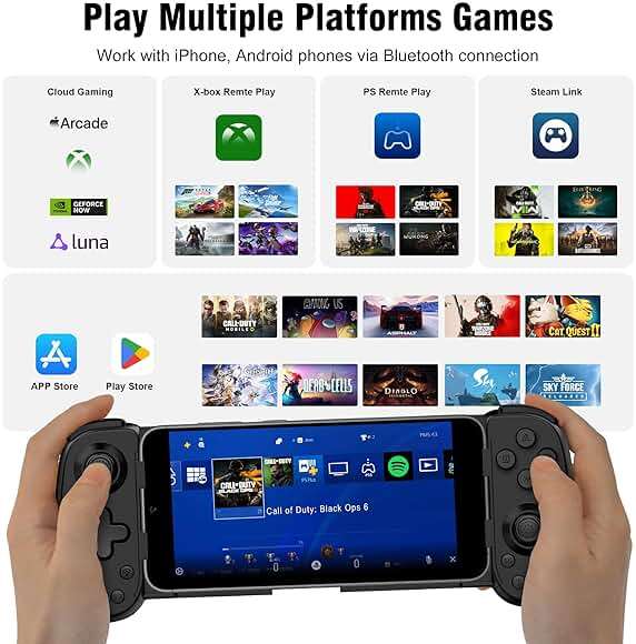 Joso Wireless Phone Controller for iPhone/Android, Mobile Game Controller with Hall Joystick Suitable for Xbox Cloud Gaming, PS Remote Play, Steam Link, Call of Duty & More - Black - Image 2
