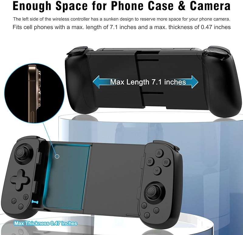Joso Wireless Phone Controller for iPhone/Android, Mobile Game Controller with Hall Joystick Suitable for Xbox Cloud Gaming, PS Remote Play, Steam Link, Call of Duty & More - Black - Image 3