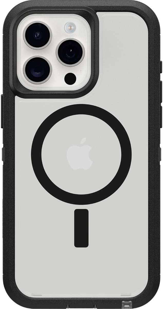 OtterBox iPhone 15 Pro MAX (Only) Defender Series XT Clear Case - Dark Side (Black/Clear), screenless, Rugged, Snaps to MagSafe, Lanyard Attachment - Image 1