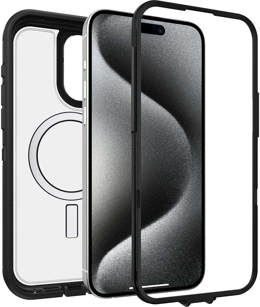 OtterBox iPhone 15 Pro MAX (Only) Defender Series XT Clear Case - Dark Side (Black/Clear), screenless, Rugged, Snaps to MagSafe, Lanyard Attachment - Image 4