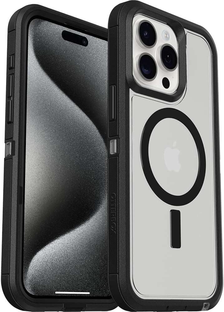 OtterBox iPhone 15 Pro MAX (Only) Defender Series XT Clear Case - Dark Side (Black/Clear), screenless, Rugged, Snaps to MagSafe, Lanyard Attachment - Image 5