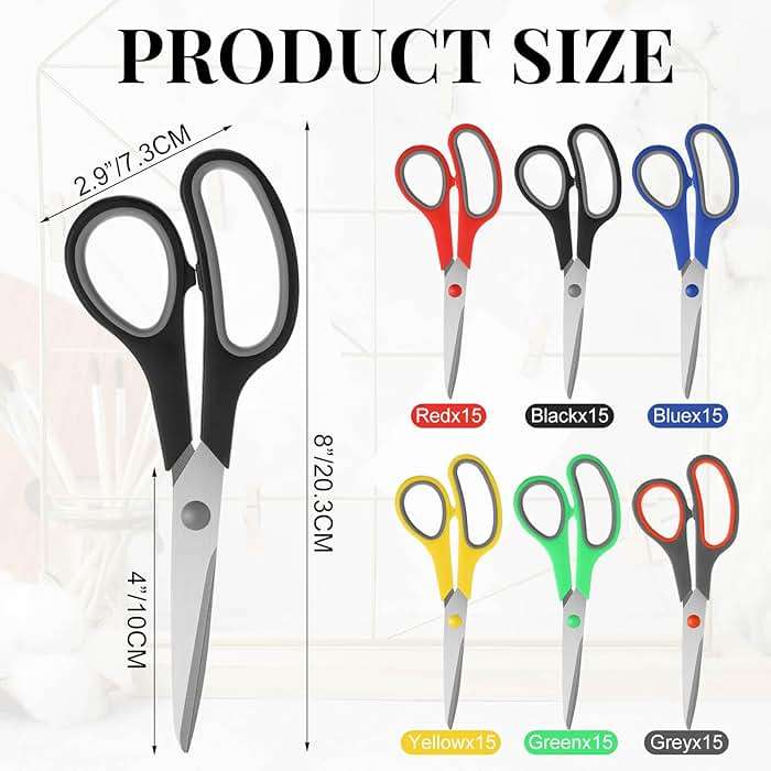 WILLBOND 90 Pack Scissors Bulk 8" Multipurpose Professional Heavy Duty Multi Color Stainless Steel Scissors with Comfortable Handles for Office School Craft Sewing Home DIY Craft Supplies - Image 3