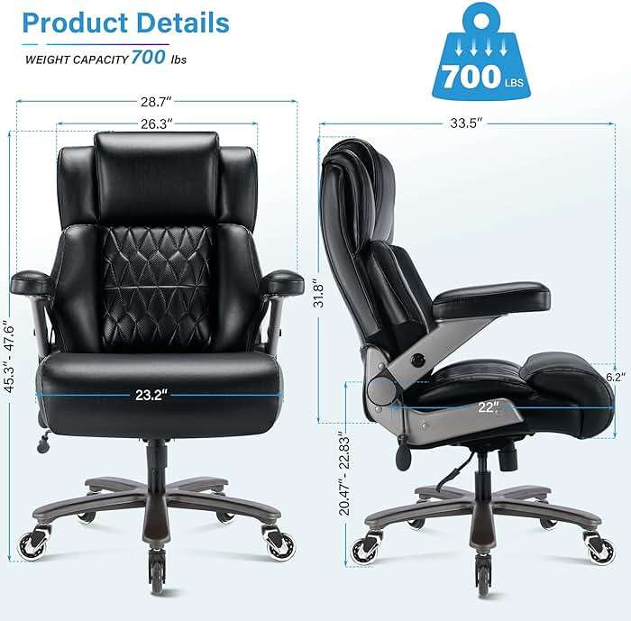 Big and Tall 700lbs Office Chair - Adjustable Lumbar Support 3D Flip Arms Heavy Duty Metal Base&Wheels, High Back Large Executive Computer Desk Chair, Thick Padded Ergonomic Design for Back Pain - Image 2