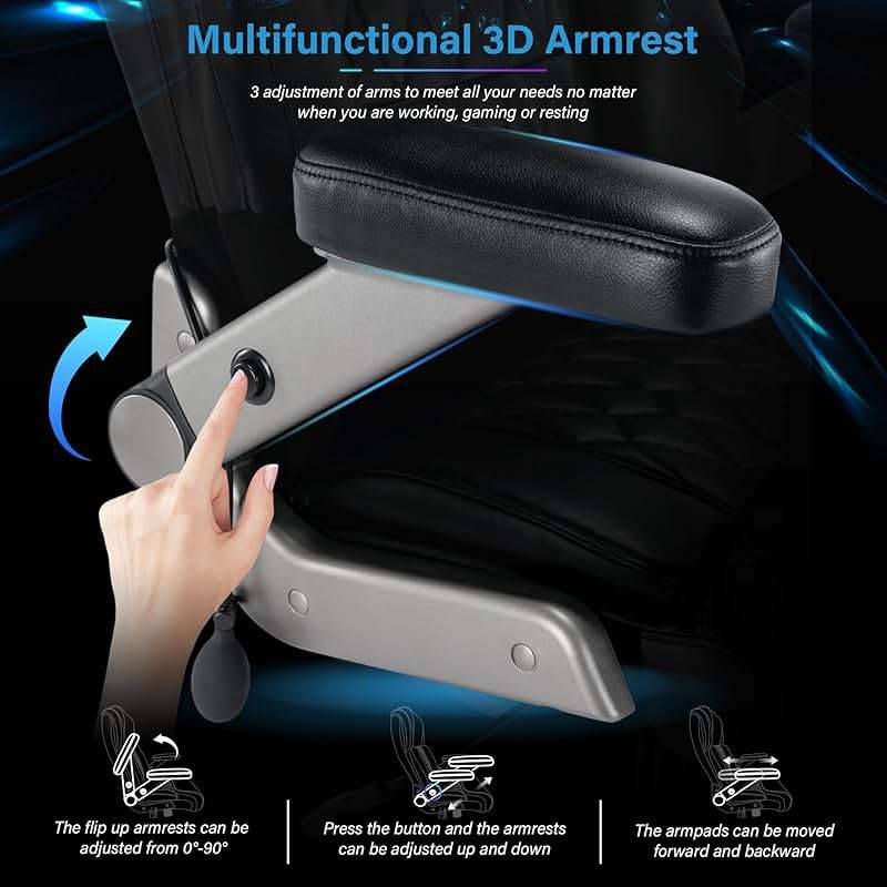 Big and Tall 700lbs Office Chair - Adjustable Lumbar Support 3D Flip Arms Heavy Duty Metal Base&Wheels, High Back Large Executive Computer Desk Chair, Thick Padded Ergonomic Design for Back Pain - Image 4