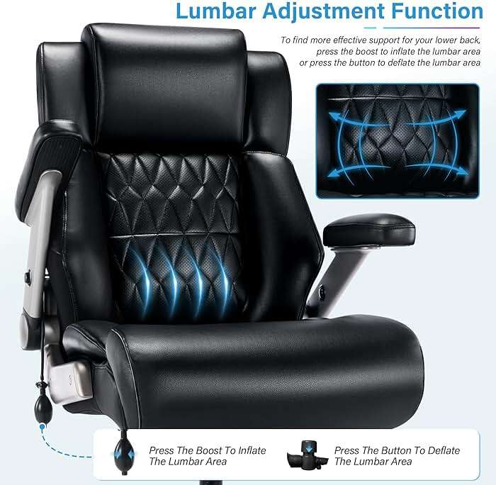 Big and Tall 700lbs Office Chair - Adjustable Lumbar Support 3D Flip Arms Heavy Duty Metal Base&Wheels, High Back Large Executive Computer Desk Chair, Thick Padded Ergonomic Design for Back Pain - Image 5