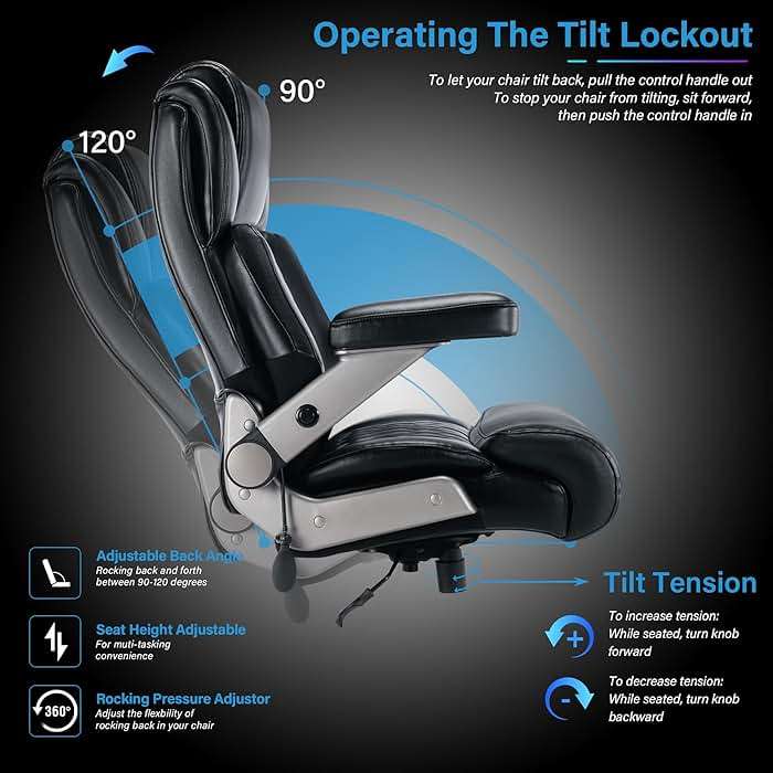 Big and Tall 700lbs Office Chair - Adjustable Lumbar Support 3D Flip Arms Heavy Duty Metal Base&Wheels, High Back Large Executive Computer Desk Chair, Thick Padded Ergonomic Design for Back Pain - Image 6