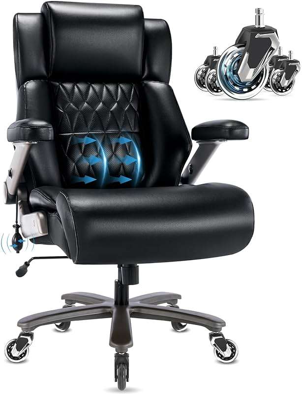 Big and Tall 700lbs Office Chair - Adjustable Lumbar Support 3D Flip Arms Heavy Duty Metal Base&Wheels, High Back Large Executive Computer Desk Chair, Thick Padded Ergonomic Design for Back Pain - Image 8