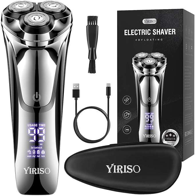 YIRISO Electric Razor for Men, 90Min Long-Lasting Rotary Shaver with 4D Floating Head & LCD Display, Ultra Smooth for Sensitive Skin, IPX6 Waterproof, USB-C Fast Charge, with Travel Case - Ideal Gift - Image 1