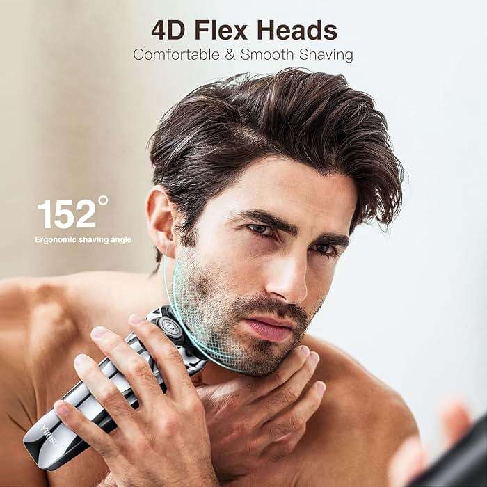 YIRISO Electric Razor for Men, 90Min Long-Lasting Rotary Shaver with 4D Floating Head & LCD Display, Ultra Smooth for Sensitive Skin, IPX6 Waterproof, USB-C Fast Charge, with Travel Case - Ideal Gift - Image 5