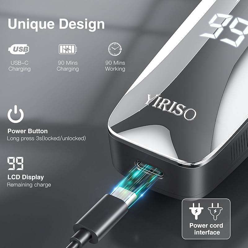 YIRISO Electric Razor for Men, 90Min Long-Lasting Rotary Shaver with 4D Floating Head & LCD Display, Ultra Smooth for Sensitive Skin, IPX6 Waterproof, USB-C Fast Charge, with Travel Case - Ideal Gift - Image 7