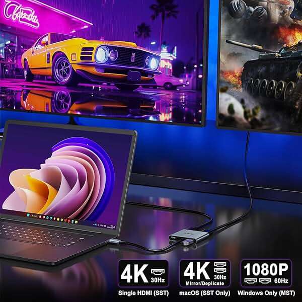 USB C to Dual HDMI Adapter 4K@30Hz, KOZYC USB C Hub Multiport Adapter with 2xHDMI, USB 3.0, 100W PD, Support USB C to HDMI Splitter Extended Display for MacBook Pro (MST is not Supported on MacOS) - Image 5