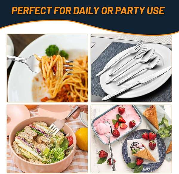 NICE KITCHEN Silverware Set, 40 Piece Premium Stainless Steel Flatware Set for 8, Heavy Duty Silverware Cutlery Sets with Wavy Patterns, Spoons and Forks Set, Mirror Polished, Dishwasher Safe - Image 7