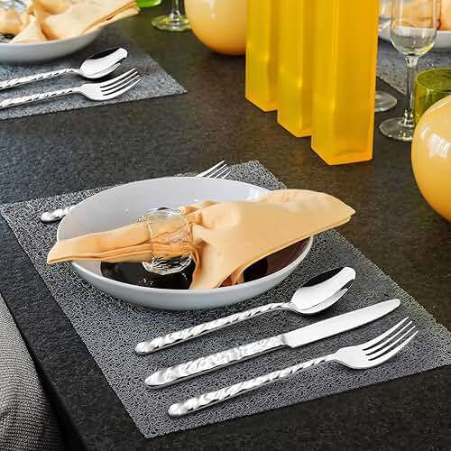 NICE KITCHEN Silverware Set, 40 Piece Premium Stainless Steel Flatware Set for 8, Heavy Duty Silverware Cutlery Sets with Wavy Patterns, Spoons and Forks Set, Mirror Polished, Dishwasher Safe - Image 8