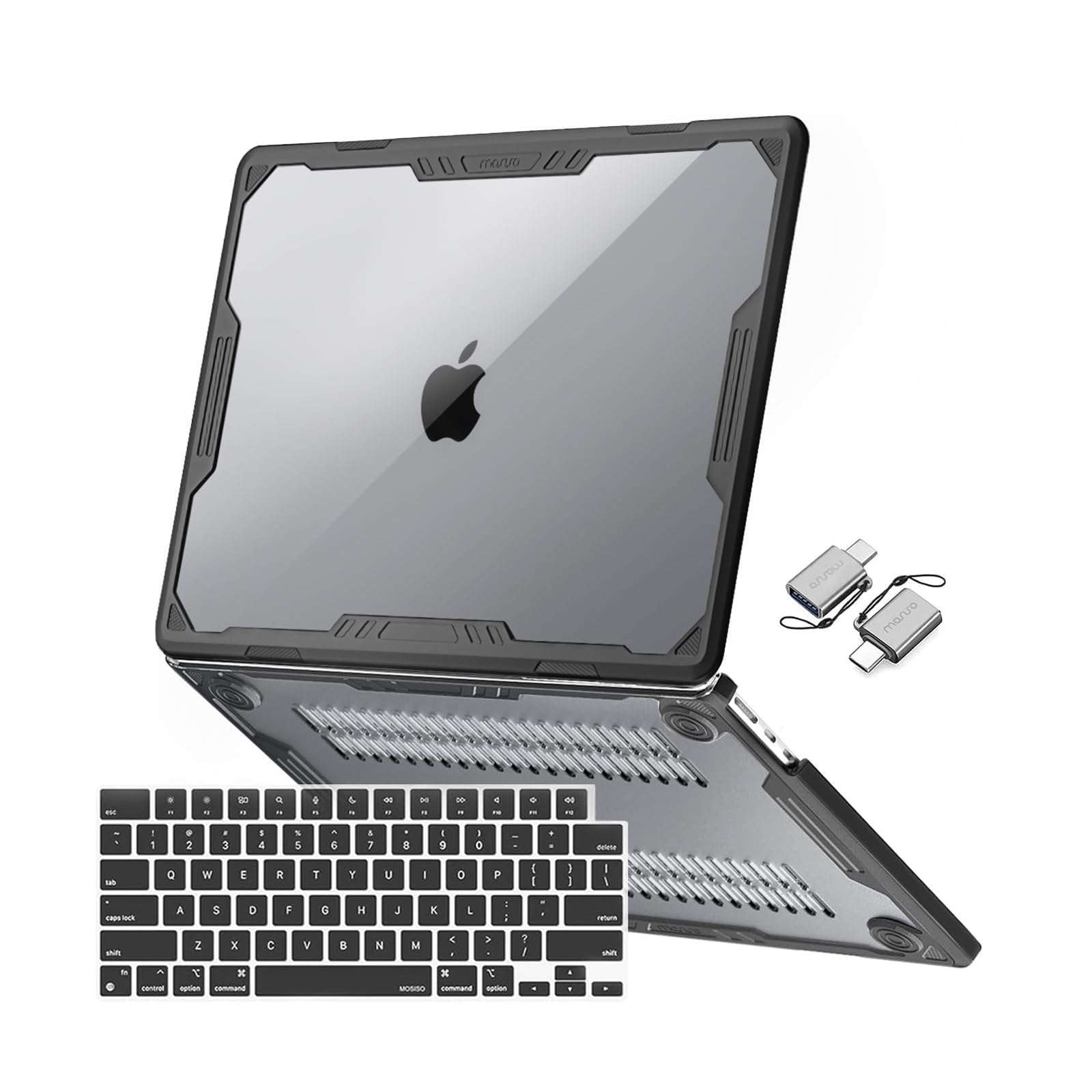 MOSISO Compatible with MacBook Air 13 inch Case 2026-2022 M5 A3449 M4 A3240 M3 A3113 M2 A2681, 3 in 1 Kit Symmetric Geometric Heavy Duty Hard Case with TPU Bumper for MacBook Air 13.6, Black - Image 1
