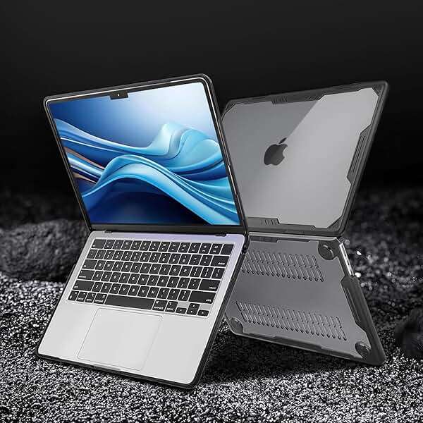 MOSISO Compatible with MacBook Air 13 inch Case 2026-2022 M5 A3449 M4 A3240 M3 A3113 M2 A2681, 3 in 1 Kit Symmetric Geometric Heavy Duty Hard Case with TPU Bumper for MacBook Air 13.6, Black - Image 4