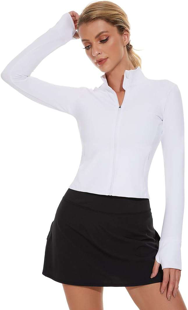 M MOTEEPI Cropped BBL Jackets for Women Running with Zip Pockets Workout Athletic Full Zip Jackets Yoga Gym Thumb Holes - Image 4