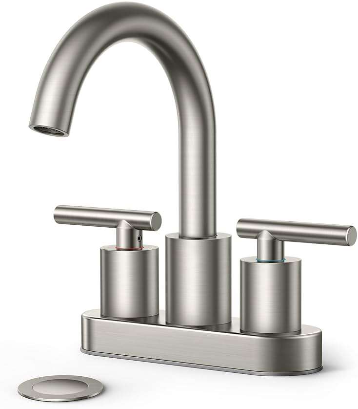 FORIOUS Brushed Nickel Bathroom Faucet 2 Hole, 4 Inch Centerset Bathroom Sink Faucet Brushed Nickel with Pop-up Dain, 24" CUPC Hoses, 360° Swivel Gooseneck for RV Basin - Image 1