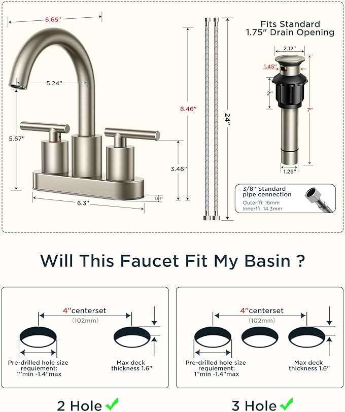 FORIOUS Brushed Nickel Bathroom Faucet 2 Hole, 4 Inch Centerset Bathroom Sink Faucet Brushed Nickel with Pop-up Dain, 24" CUPC Hoses, 360° Swivel Gooseneck for RV Basin - Image 2