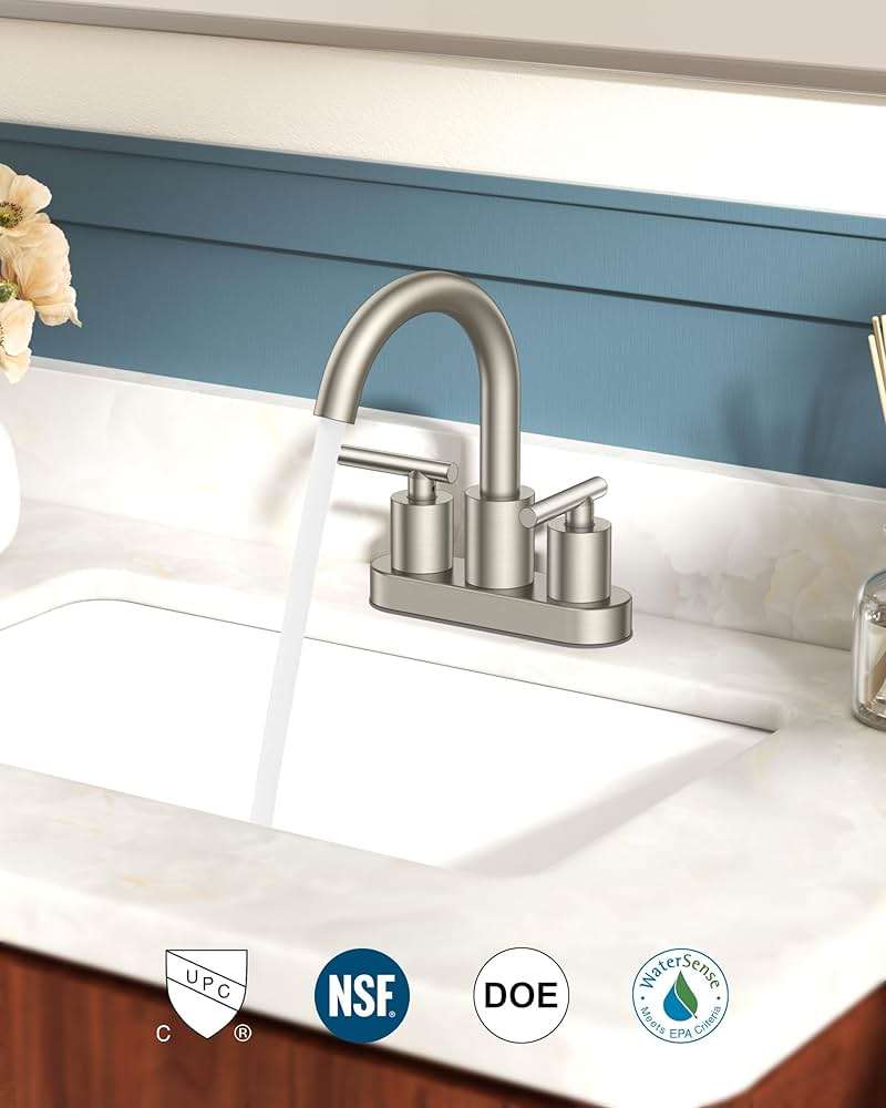 FORIOUS Brushed Nickel Bathroom Faucet 2 Hole, 4 Inch Centerset Bathroom Sink Faucet Brushed Nickel with Pop-up Dain, 24" CUPC Hoses, 360° Swivel Gooseneck for RV Basin - Image 6
