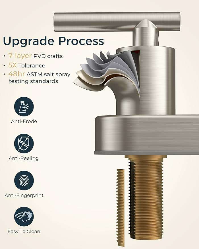 FORIOUS Brushed Nickel Bathroom Faucet 2 Hole, 4 Inch Centerset Bathroom Sink Faucet Brushed Nickel with Pop-up Dain, 24" CUPC Hoses, 360° Swivel Gooseneck for RV Basin - Image 7