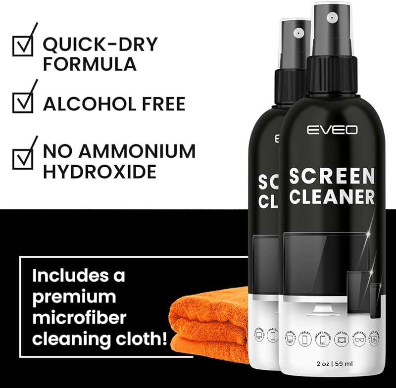 Screen Cleaner Spray - TV Screen Cleaner Spray and Microfiber Cloth kit, Computer Screen Cleaner & Car Screen Cleaner for TV, Monitor, Laptop, MacBook, iPad, iPhone and Electronic Devices - 2 Pack - Image 4