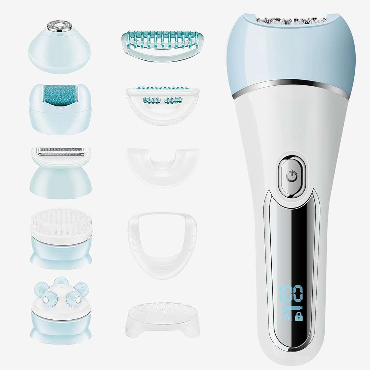 Epilator for Women, 6 in 1 Hair Removal Epilator, Shaver, Face Razor, Facial Brush, Face Massage and Body Exfoliator,IPX7 Waterproof Rechargeable Hair Removal for Women, 2 Speeds - Image 1