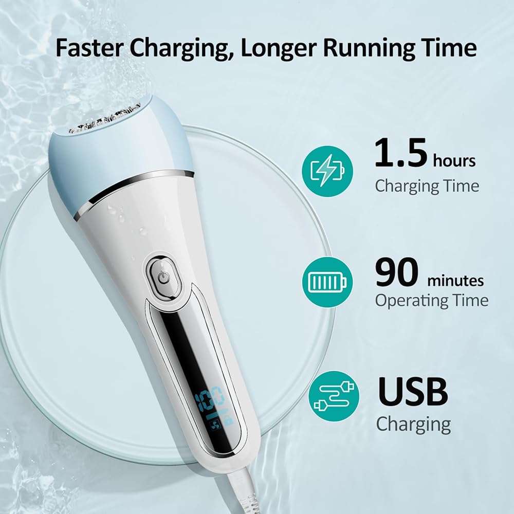 Epilator for Women, 6 in 1 Hair Removal Epilator, Shaver, Face Razor, Facial Brush, Face Massage and Body Exfoliator,IPX7 Waterproof Rechargeable Hair Removal for Women, 2 Speeds - Image 3