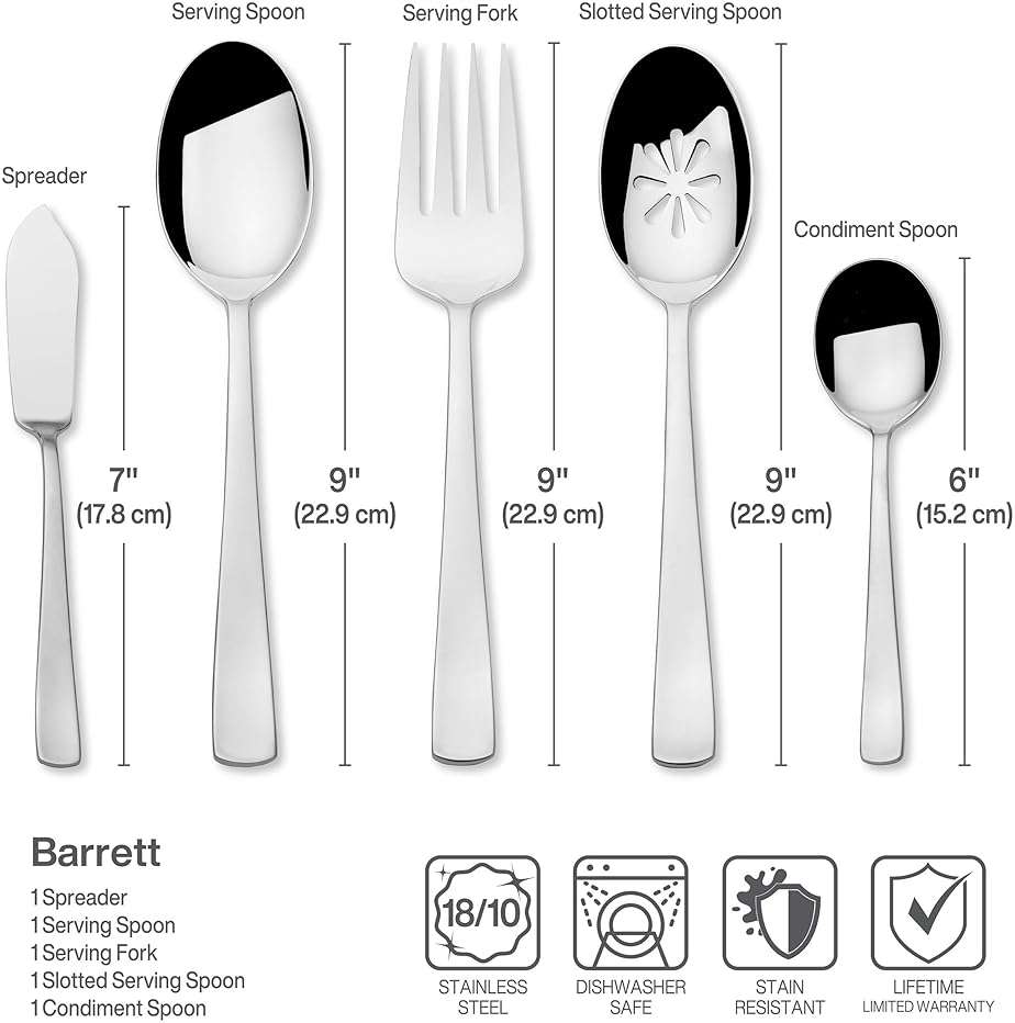 Mikasa Barrett 45-Piece Flatware Set, 18/10 Stainless Steel Silverware Set, Service for 8, Minimalist Square-Tip Handles, Dishwasher Safe - Image 5
