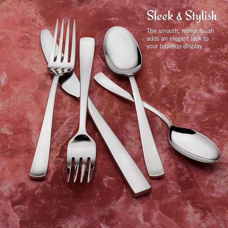 Mikasa Barrett 45-Piece Flatware Set, 18/10 Stainless Steel Silverware Set, Service for 8, Minimalist Square-Tip Handles, Dishwasher Safe - Image 6
