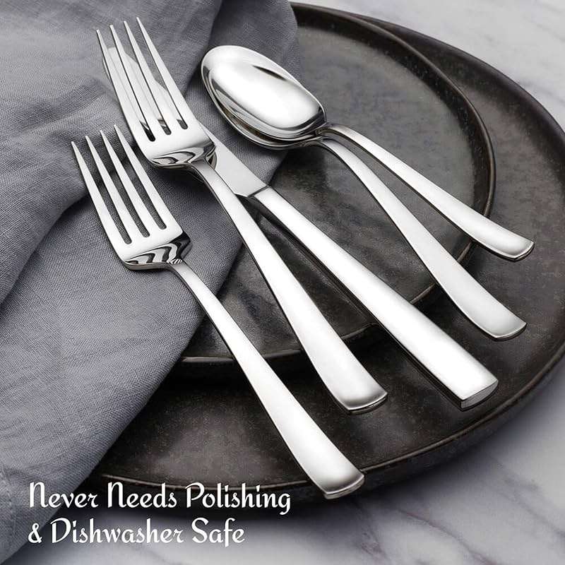 Mikasa Barrett 45-Piece Flatware Set, 18/10 Stainless Steel Silverware Set, Service for 8, Minimalist Square-Tip Handles, Dishwasher Safe - Image 7