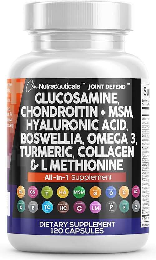 Clean Nutraceuticals Glucosamine 1500mg Chondroitin 1200mg MSM with Turmeric Curcumin, Collagen, Hyaluronic Acid, Omega 3 – Joint Health Supplement for Men & Women – Joint Complex – 120 Count - Image 1