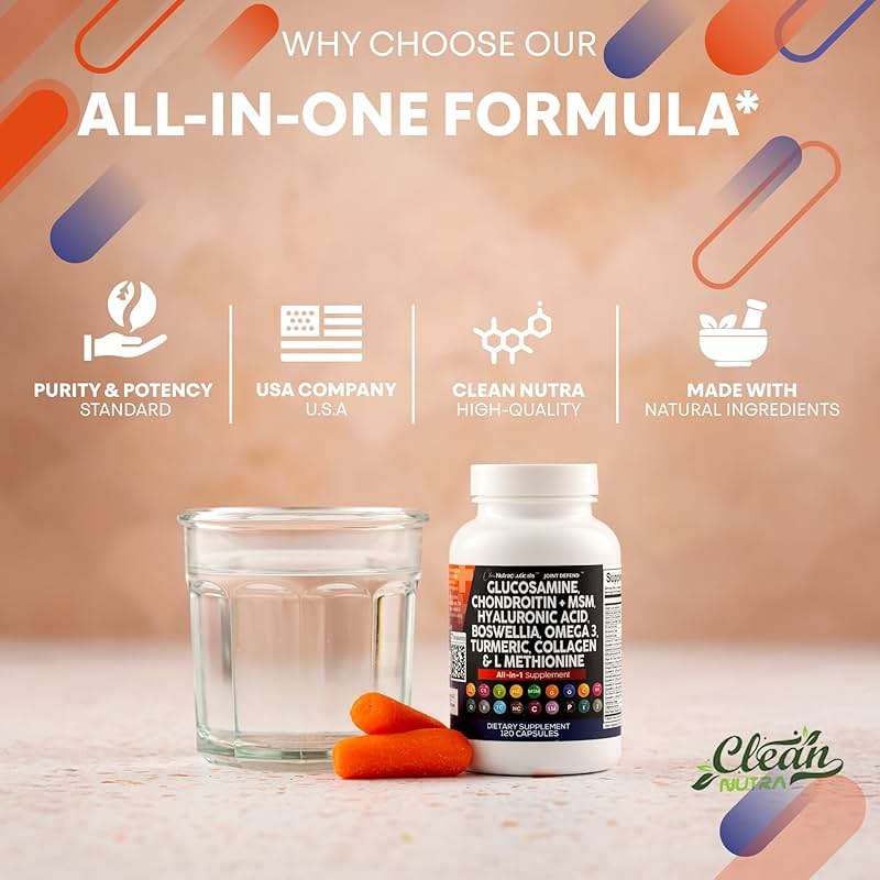 Clean Nutraceuticals Glucosamine 1500mg Chondroitin 1200mg MSM with Turmeric Curcumin, Collagen, Hyaluronic Acid, Omega 3 – Joint Health Supplement for Men & Women – Joint Complex – 120 Count - Image 7