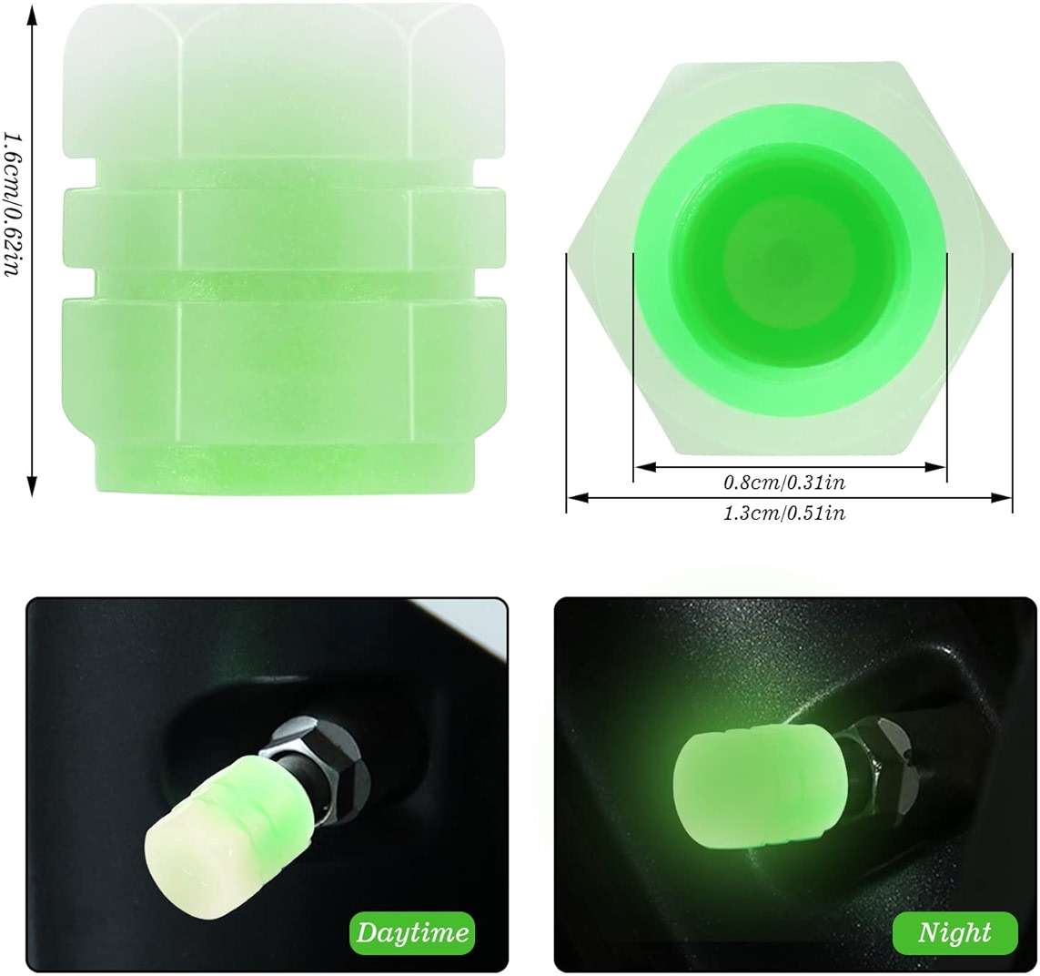 Tire Valve Stem Caps, 8PCS Fluorescent Glow in The Dark Air Valve Cap, Universal Decoration Accessories Cool Car Present for Car SUV Truck Motorcycles Bicycle (Blue/Green) - Image 2