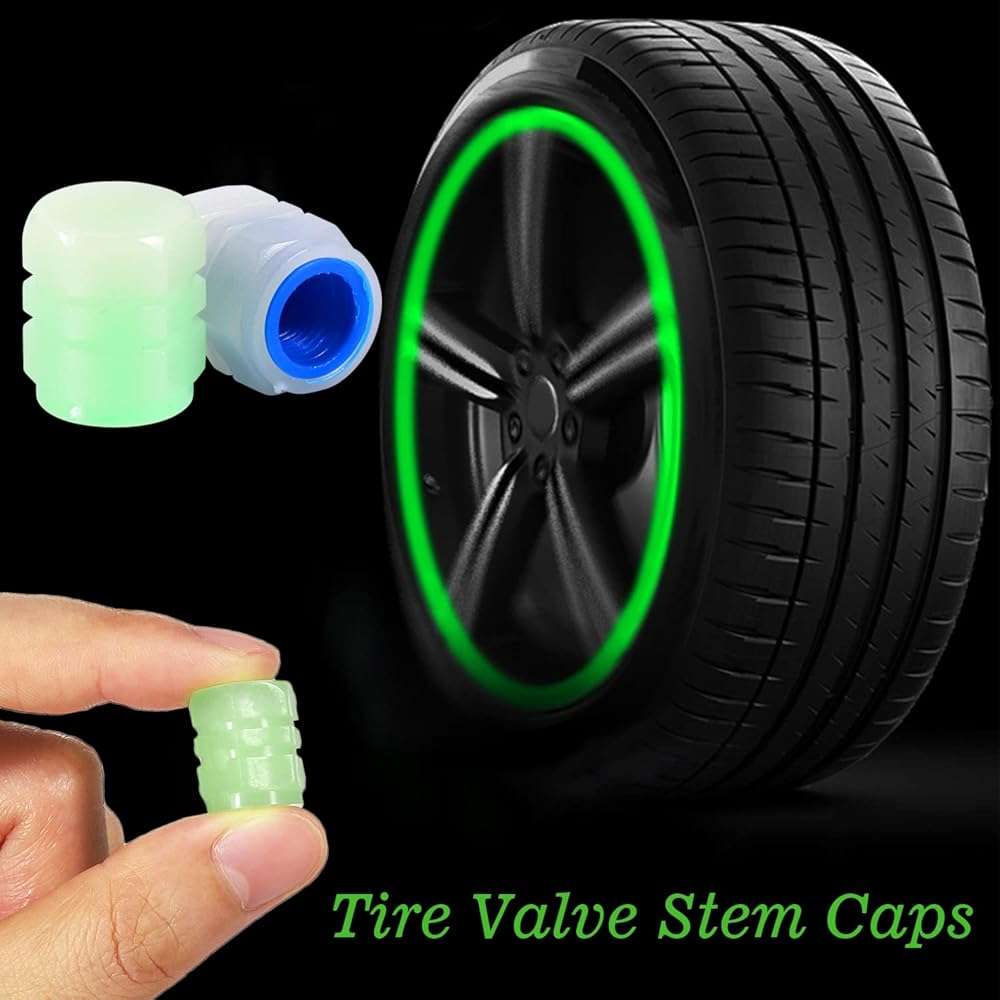 Tire Valve Stem Caps, 8PCS Fluorescent Glow in The Dark Air Valve Cap, Universal Decoration Accessories Cool Car Present for Car SUV Truck Motorcycles Bicycle (Blue/Green) - Image 4