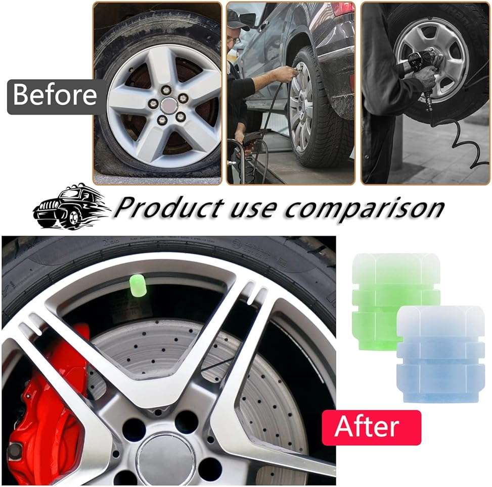 Tire Valve Stem Caps, 8PCS Fluorescent Glow in The Dark Air Valve Cap, Universal Decoration Accessories Cool Car Present for Car SUV Truck Motorcycles Bicycle (Blue/Green) - Image 5